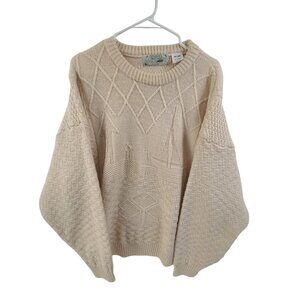 Shamrock Crewneck Sweather Fisherman Knit Wool Pullover Cream Men's Size XL